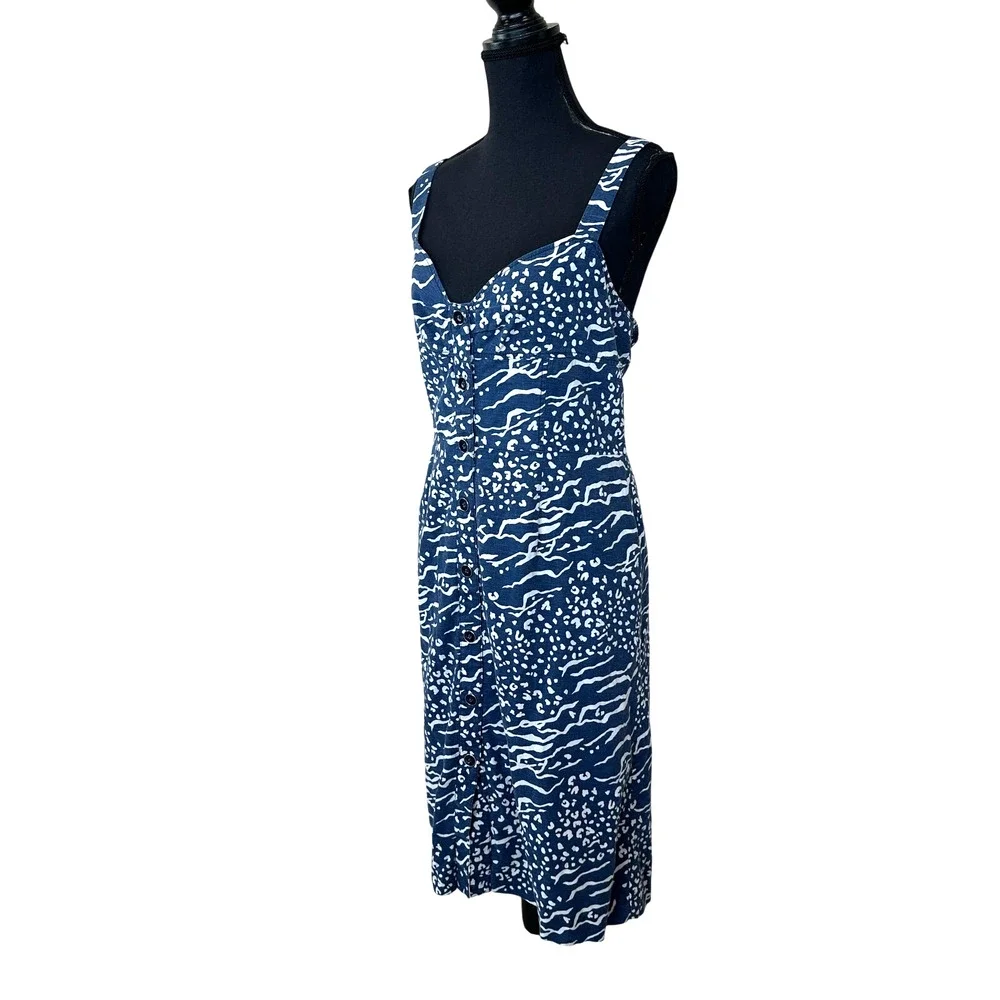 Tanya Taylor Blue Tropical Midi Dress SIZE 22 Linen Sundress Designer $500